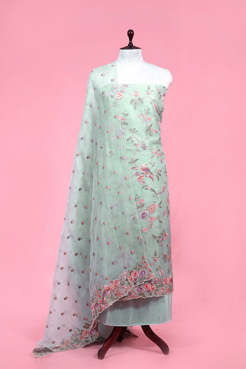 Buy Floral Embroidered Organza Dress Material Online