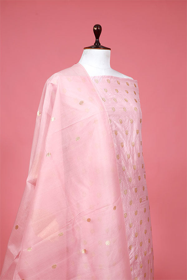 Baby Pink Handwoven Banarasi Silk Suit Piece