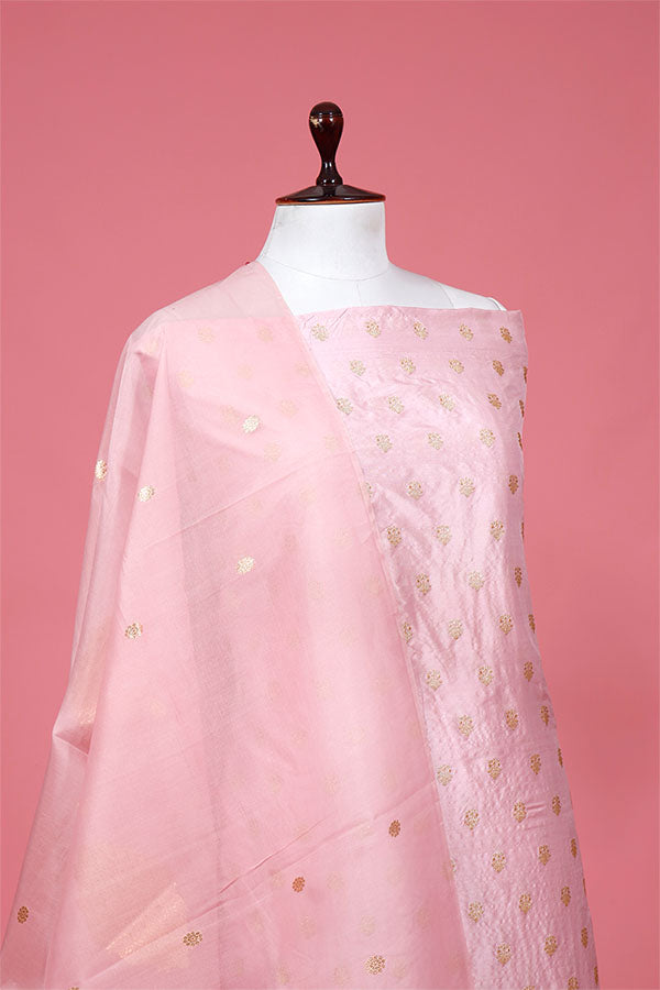 Baby Pink Handwoven Banarasi Silk Suit Piece