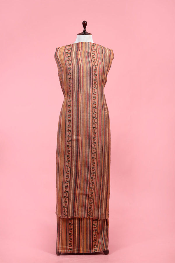 Buy Light Brown Striped Linen Suit Piece Online
