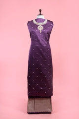 Buy Purple Handloom Banarasi Satin Dress Material Online