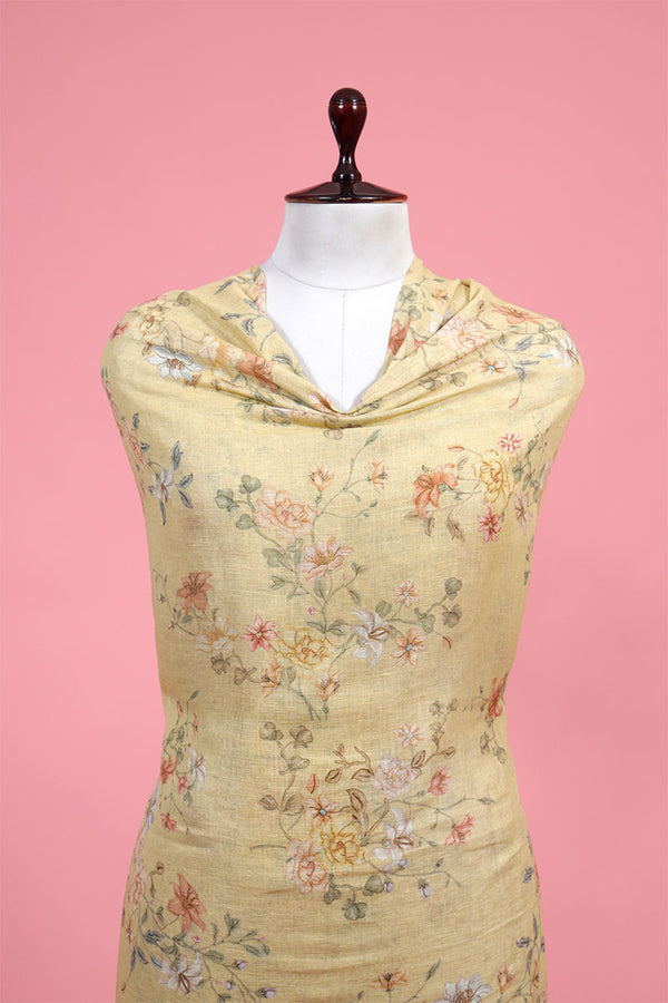 Mustard Yellow Floral Printed Linen Suit Piece