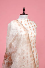 White Floral Printed Organza Silk Suit Piece