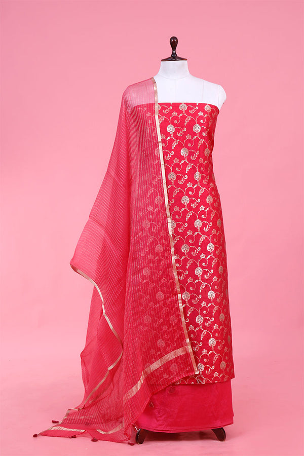 Cerise Red Mulberry Silk Suit Piece for Festivals/Wedding Wear