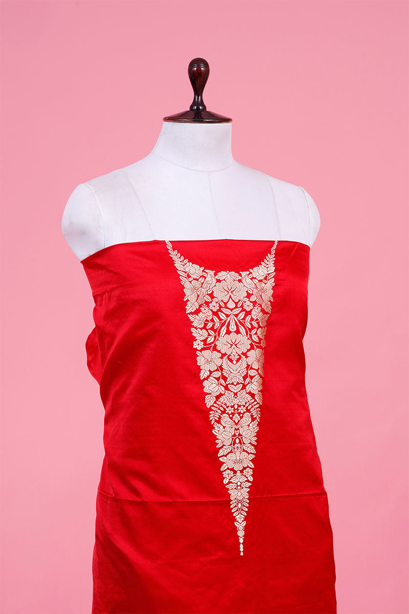 Deep Red Handloom Banarasi Satin Silk Suit Piece