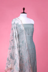 Sage Blue Embellished Tissue Silk Suit Piece