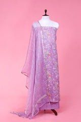 Lavender Embroidered Organza Silk Suit Piece for Women