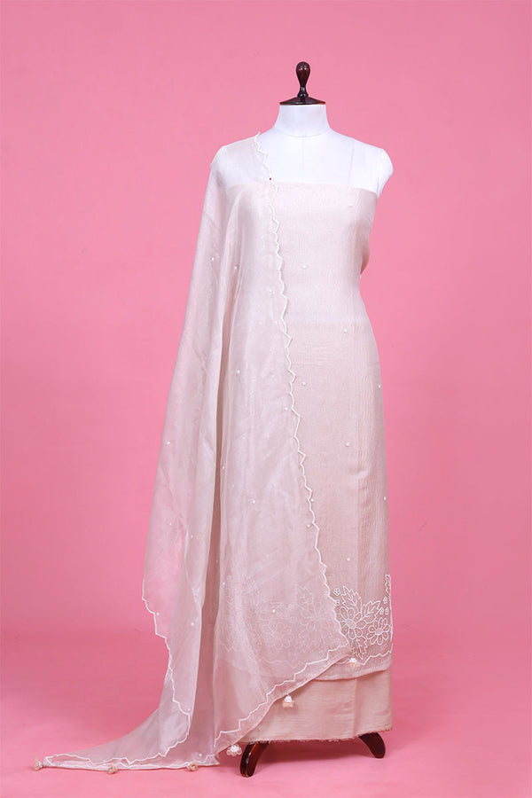 Off White Embellished Crushed Tissue Silk Suit Piece for Party/Festive/Wedding Wear