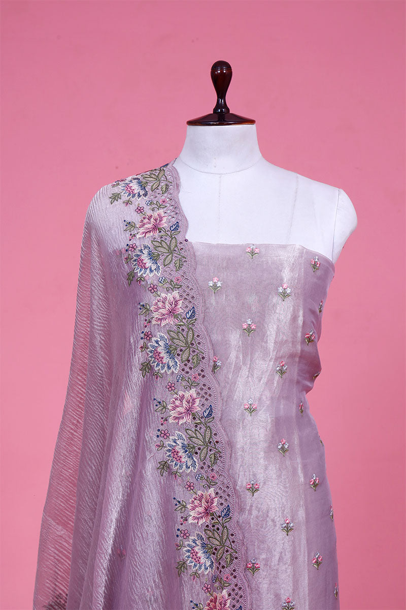 Glittery Lilac Embroidered Tissue Silk Suit Piece