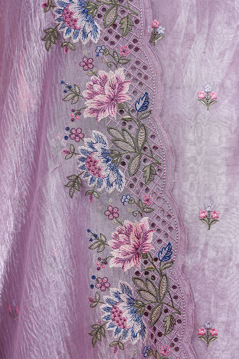 Glittery Lilac Embroidered Tissue Silk Suit Piece