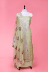 Pista Green Embellished Organza Silk Suit Piece for Party/Festive/Wedding Wear