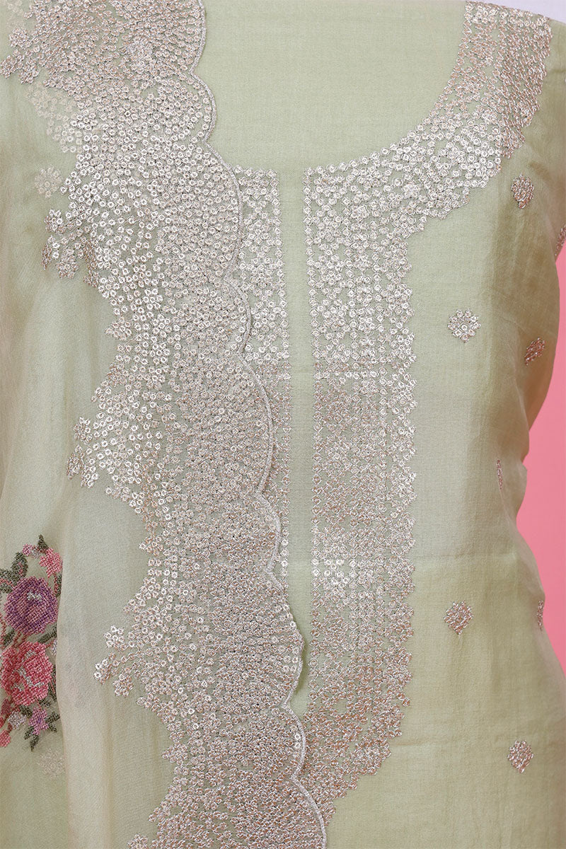 Pista Green Embellished Organza Silk Suit Piece