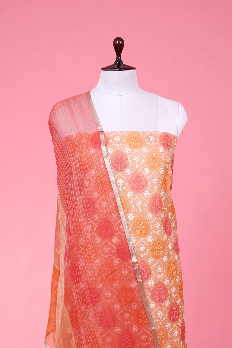 Peach Embroidered Organza Silk Suit Piece