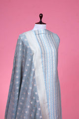 Powder Blue Striped Rangkat Mulberry Silk Suit Piece