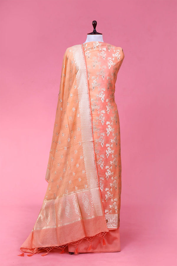 Peach Floral Shaded Mulberry Silk Suit Piece for Party/Festive/Wedding Wear