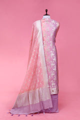 Lavender Floral Shaded Mulberry Silk Suit Piece for Pary