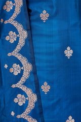 German Blue Handloom Banarasi Katan Silk Suit Piece