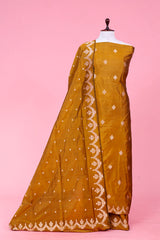 Gold Handloom Banarasi Katan Silk Suit Piece for Women