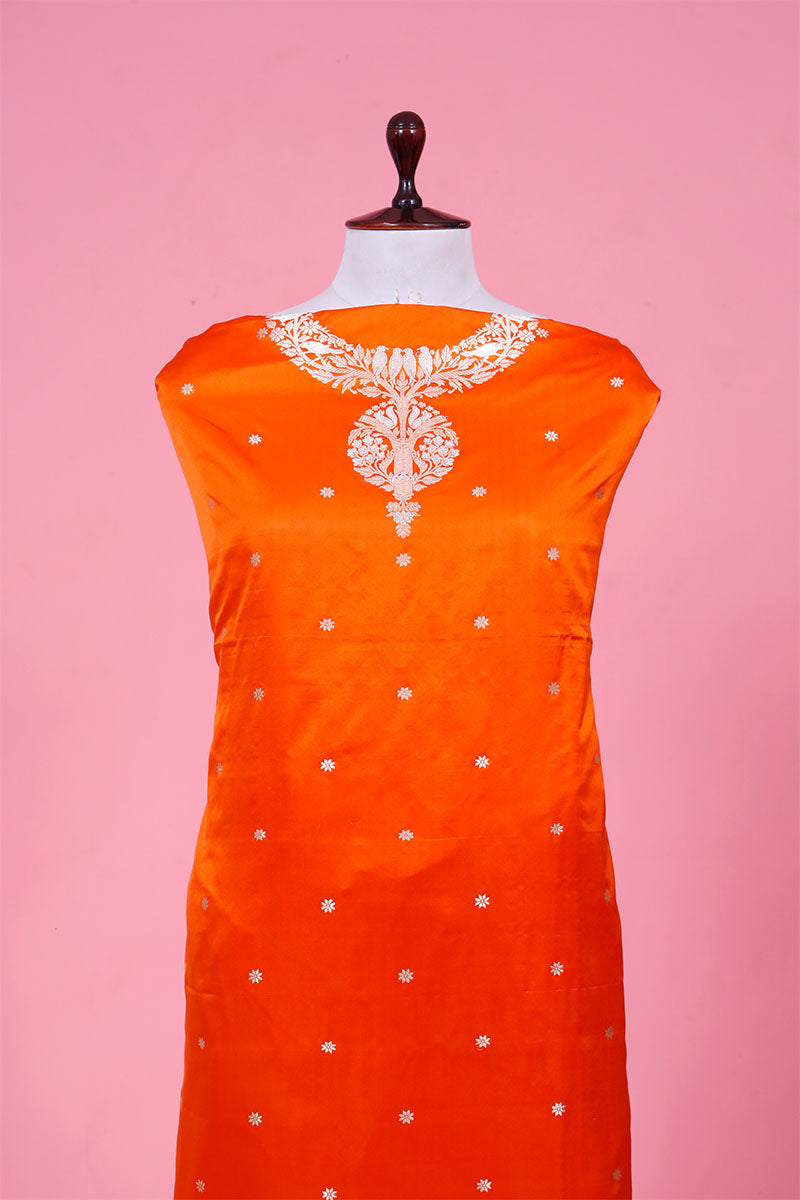 Fanta Orange Sonarupa Handloom Banarasi Satin Silk Suit Piece