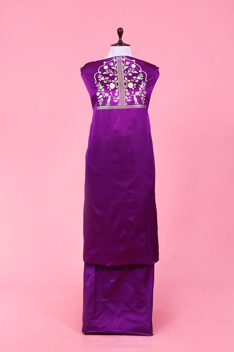 Buy Purple Sonarupa Handloom Banarasi Satin Silk Dress Material Online