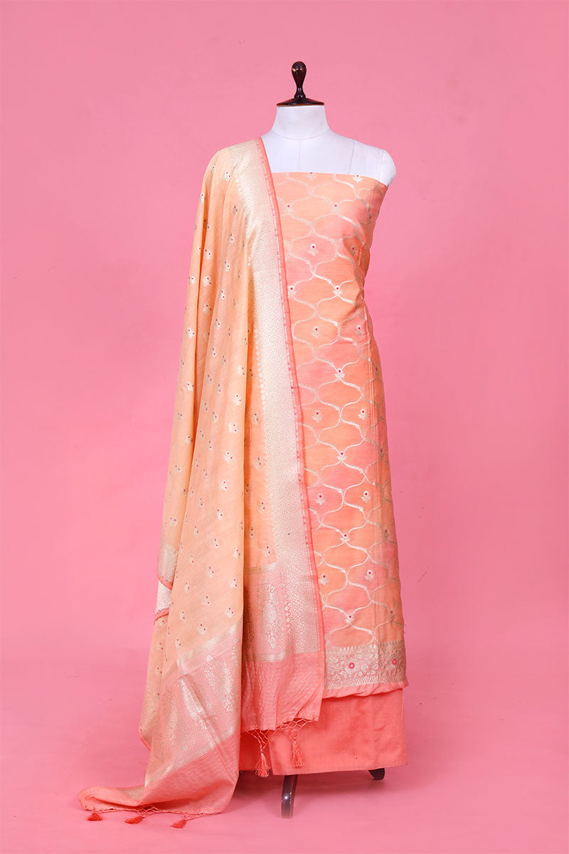 Peach Shaded Mulberry Silk Suit Piece for Festivals/Wedding Wear