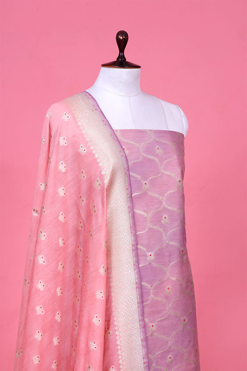 Lilac Geometrical Shaded Mulberry Silk Suit Piece