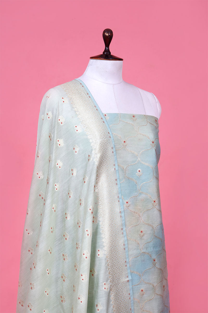 Light Blue Geometrical Shaded Mulberry Silk Suit Piece