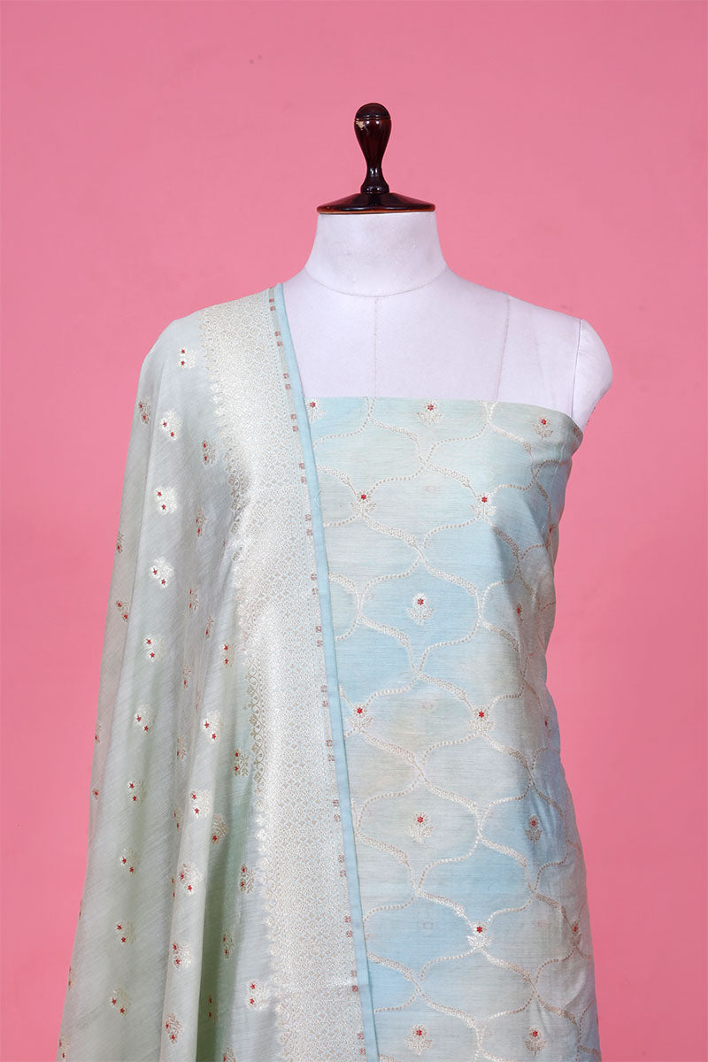 Light Blue Geometrical Shaded Mulberry Silk Suit Piece