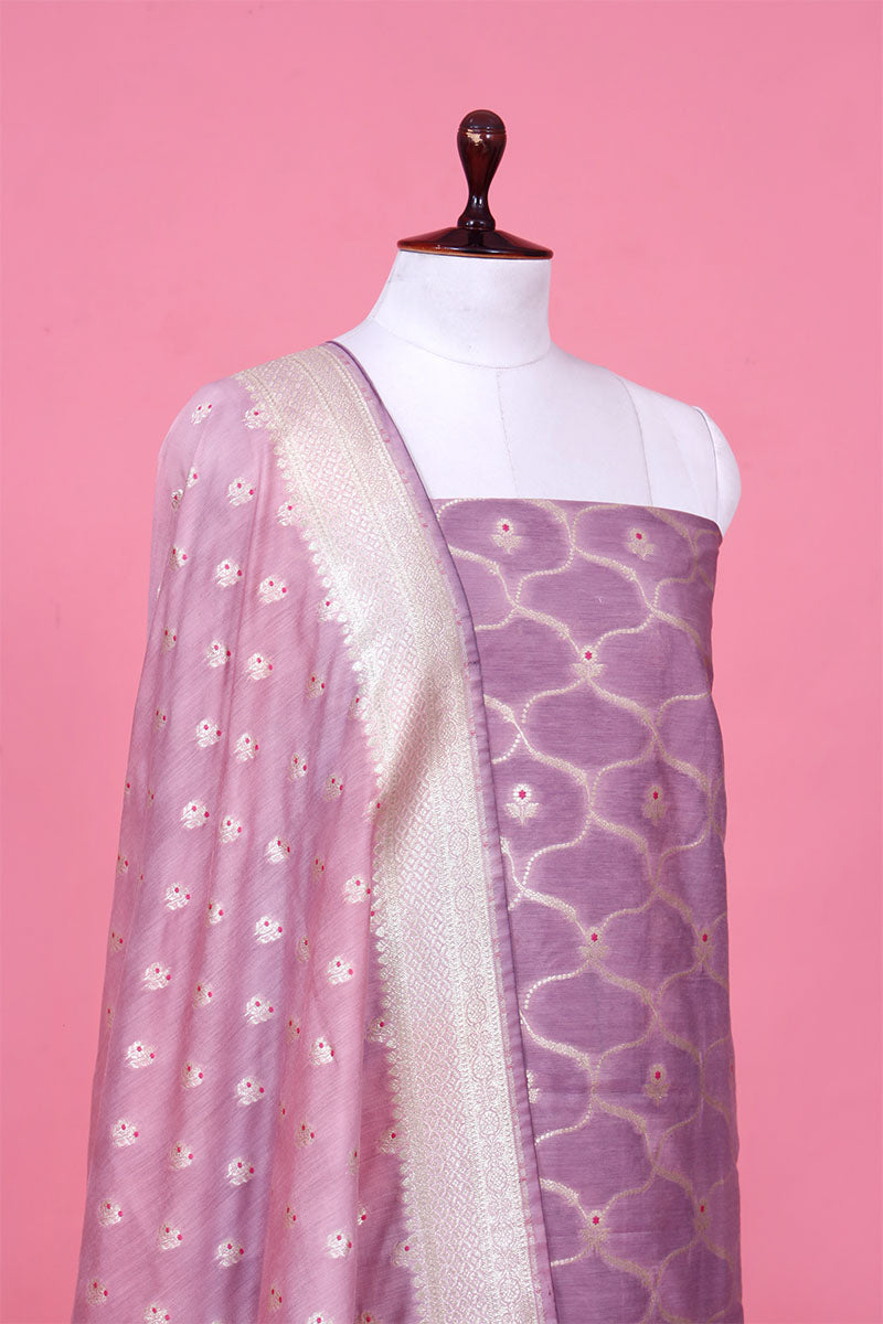 Lavender Geometrical Shaded Mulberry Silk Suit Piece