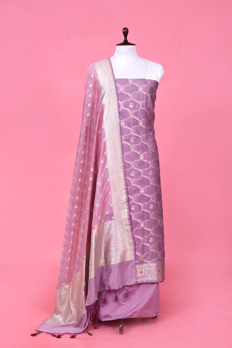 Lavender Geometrical Shaded Mulberry Silk Suit Piece for Women