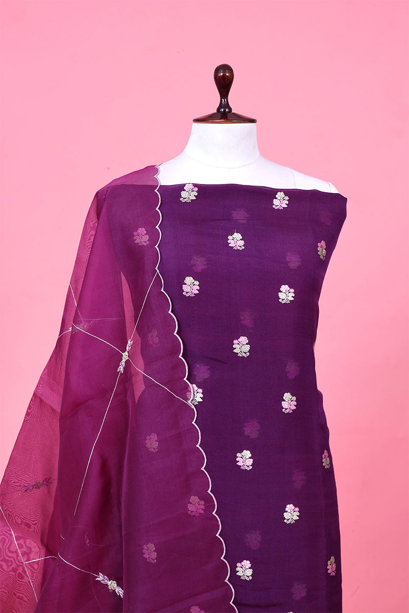 Purple Handwoven Organza Silk Suit Piece