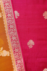 Raspberry Pink Tussar Silk Salwar Suit with Yellow Organza Dupatta