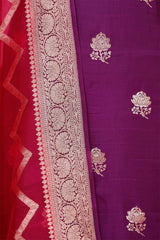 Deep Purple Chiniya Silk Unstitched Salwar Suit with Organza Dupatta