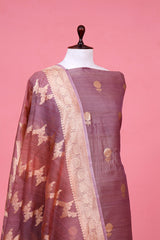 Rust Mauve Handloom Tussar Silk Unstitched Salwar Suit