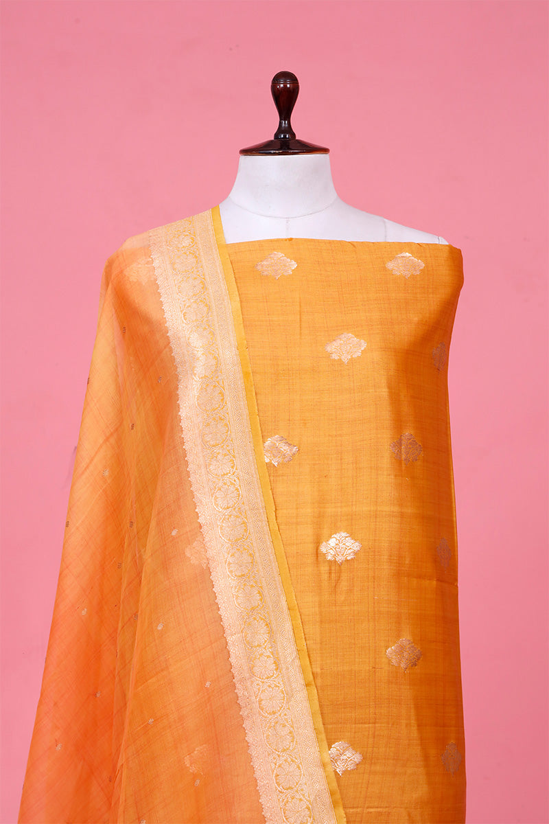 Yellow Shaded Chiniya Silk Unstitched Salwar Suit