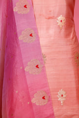 Peach Handloom Puna Banarasi Silk Unstitched Salwar Suit with Organza Dupatta