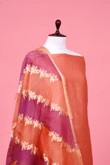 Peach Mulberry Silk Unstitched Salwar Suit with Handloom Dupatta