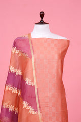 Peach Mulberry Silk Unstitched Salwar Suit with Handloom Dupatta