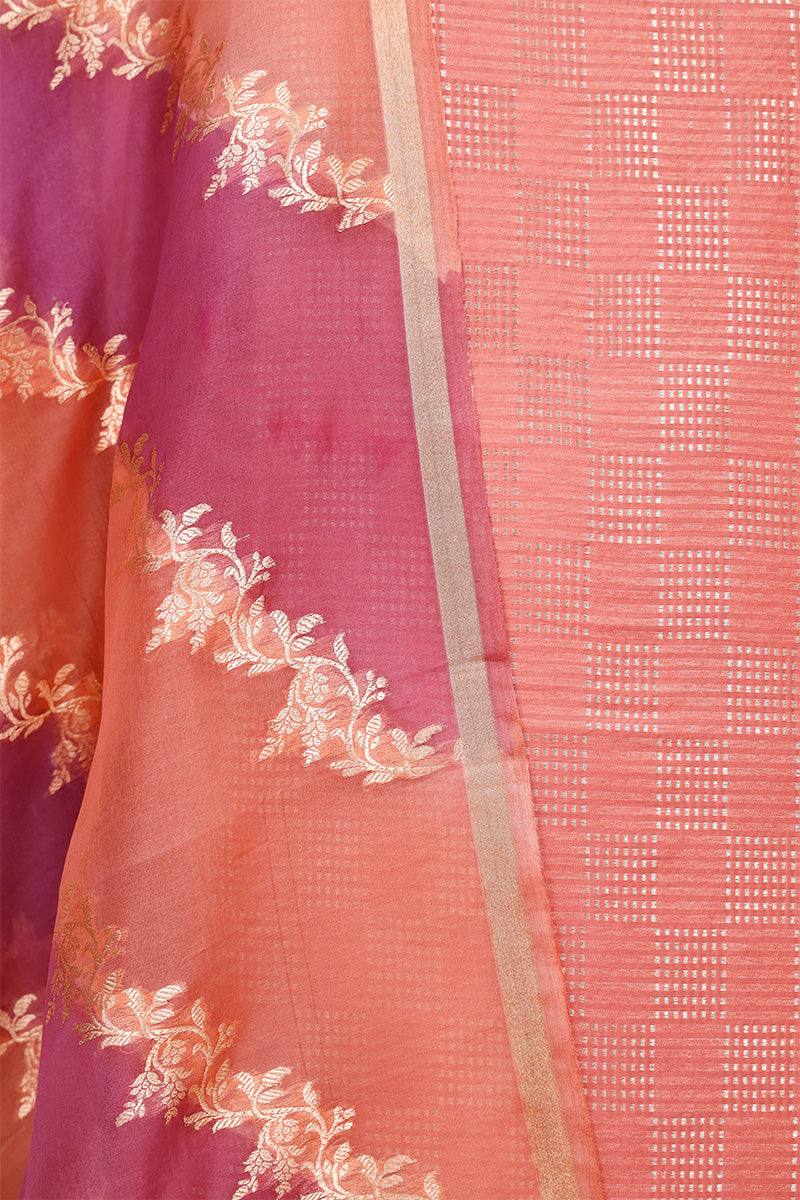 Peach Mulberry Silk Unstitched Salwar Suit with Handloom Dupatta