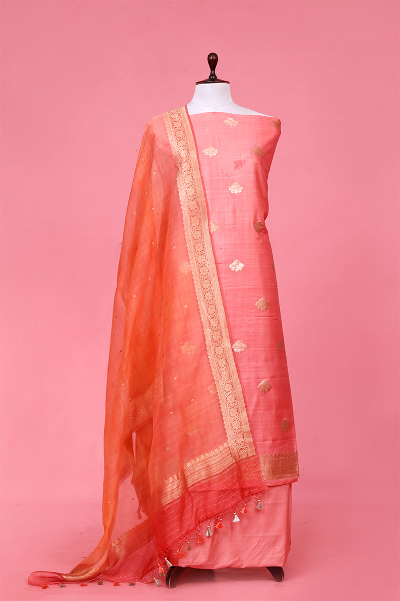 suit piece, women suit piece, handloom Suit piece, pink suit piece, dress material, silk dress material online, chinaya banaras, Pink Suit Set, women suit set