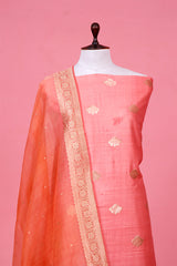 Pink Shaded Chiniya Silk Unstitched Salwar Suit with Organza Dupatta