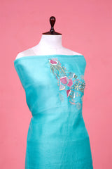 Sky Blue Organza Silk 2-Piece Suit with Marine Motif