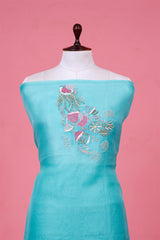 Sky Blue Organza Silk 2-Piece Suit with Marine Motif