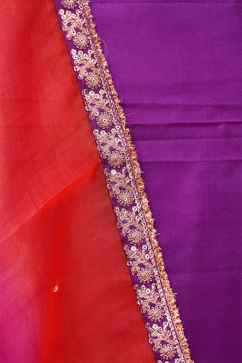 Purple Katan Silk Unstitched Salwar Suit with Organza Dupatta