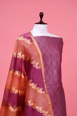 Deep Mauve Mulberry Silk Suit Piece with Rangkat Organza Dupatta