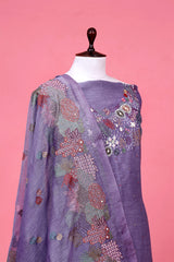 Steel Grey Linen Silk Suit piece with Beaded and Resham Embellishments