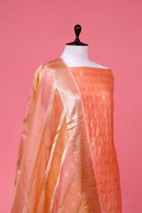 Peach Chiniya Silk Suit Piece with Rangkat Organza Dupatta