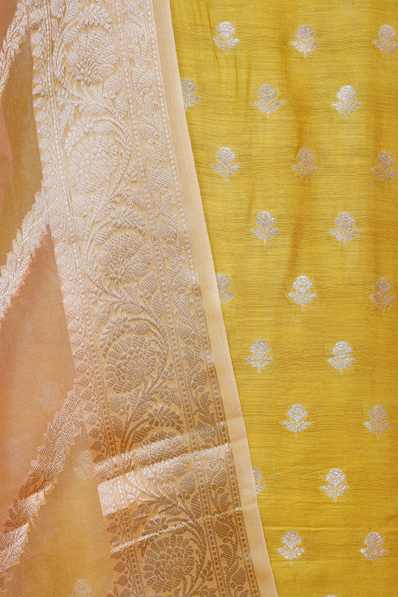 Yellow Chiniya Silk Suit Piece with Rangkat Organza Dupatta