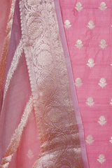 Pink Chiniya Silk Unstitched Salwar Suit with Organza Dupatta