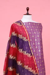 Purple Mulberry Silk Unstitched Salwar Suit with Rangkat Dupatta